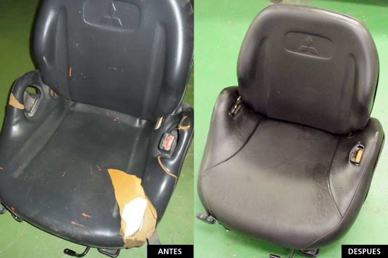 Asiento roto y reparado, fotos del mismo trabajo, antes