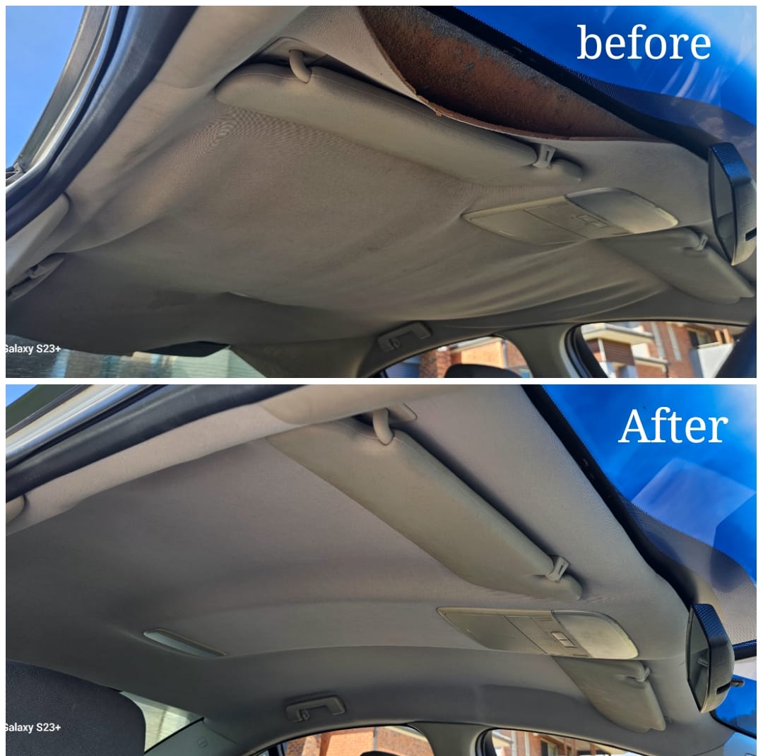 Techo interior despegado y luego reparado en el mismo auto, antes